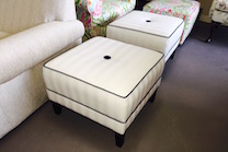 custom ottomans with button and contrsted welting